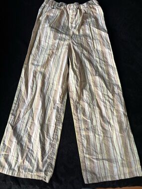Kids Lightweight Striped Lounge Pants - Beige & Green
